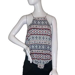 Charlotte Russe Sleeveless Boho Top Size S Moroccan Floral Print Blue an…